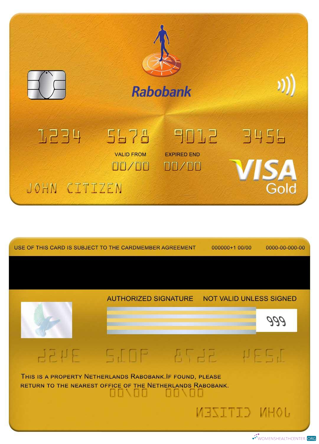 Download Netherlands Rabobank visa gold card Photoshop template